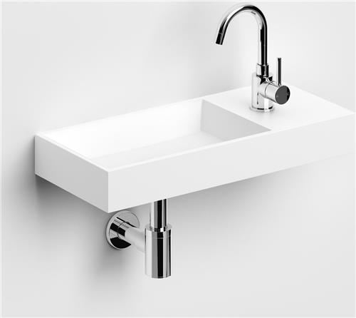 Clou Mini Wash Me fontein 56x24cm rechts zonder plug Aluite Wit mat