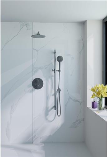 Fortifura Calvi Inbouw Regendoucheset - rond - thermostatisch - wandarm - glijstang - 25cm hoofddouche - handdouche rond - gladde doucheslang - Geborsteld Gunmetal PVD