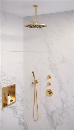 Brauer Gold Edition thermostatische inbouw doucheset - geborsteld goud PVD - hoofddouche 30cm - plafondsteun - staafhanddouche