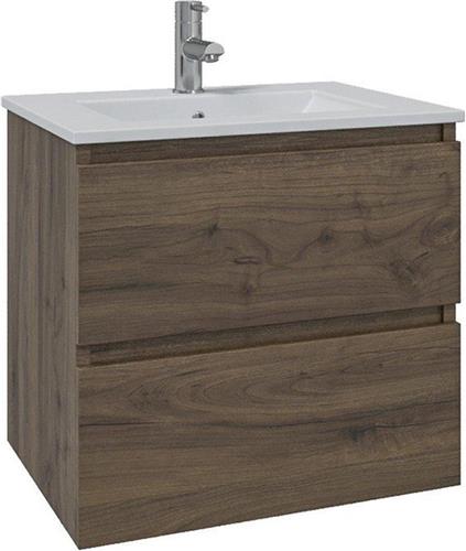 Adema Chaci Badkamermeubelset - 80x46x55cm - 1 keramische wasbak wit - 1 kraangat - 2 lades - noten (hout)