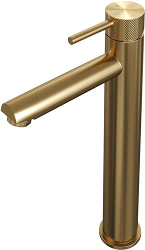 Brauer Gold Carving - Wastafelkraan - Opbouw - Geborsteld Goud PVD - Mengkraan - Hoog - 1 Greeps - Model A