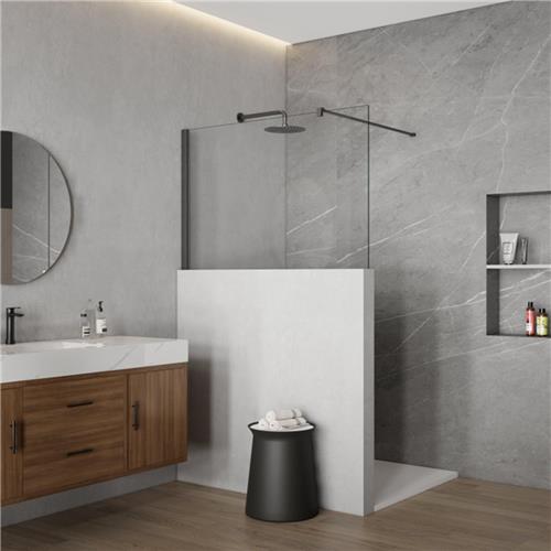 Fortifura Galeria Halfhoge Inloopdouche - 110x80cm - helder glas - 8mm - nano - met profiel en stabilisatiestang - Gunmetal geborsteld PVD