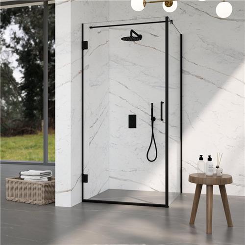 Fortifura Galeria Douchecabine - 80x80x200cm - scharnieren - deurgreep - stabilisatiestang - vlak - helder veiligheidsglas - Mat zwart