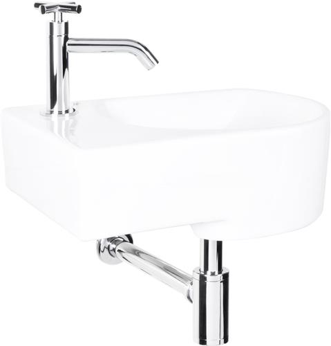Differnz Apollo Fonteinset - Wasbak Keramiek - Wit - Gebogen Kraan - Chroom - Kruisgreep - 41 x 27 x 14 cm