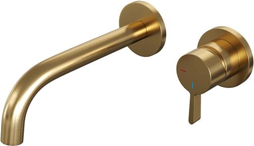 Wastafelmengkraan Inbouw Brauer Gold Edition met Ronde Rozetten en Gebogen Uitloop Lepelhendel Geborsteld Goud