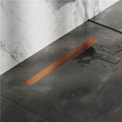 Brauer Douchegoot 70cm - met Vloerflens - Zero/Tegelinlegrooster (omkeerbaar) - Geborsteld Koper