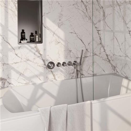 Brauer Carving S01 - Badkraan met Staafhanddouche - Geborsteld RVS PVD - Inbouw - Thermostatisch - Uitloop/Wandaansluitbocht
