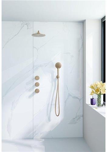 Fortifura Nebbio Regendoucheset - inbouwkraan - inbouwdeel - wandaansluitbocht - doucheslang glad - ronde handdouche - 35cm wandarm - 30cm hoofddouche - geborsteld messing PVD (goud)