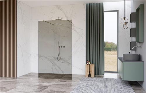 Fortifura Galeria Vrijstaande Inloopdouche - 90x200cm - Rookglas - antikalk - 8mm veiligheidsglas - wandsteunen - Geborsteld RVS PVD (RVS)