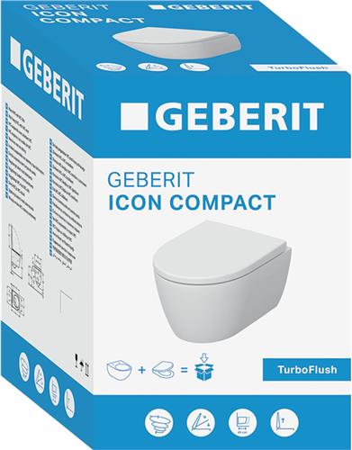 Geberit iCon Wandclosetset - 49x35cm - compact - diepspoel - rimless - TurboFlush - softclose en quickrelease zitting - glans wit