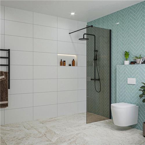 Fortifura Galeria inloopdouche - 80x200cm - rookglas - wandarm - mat zwart