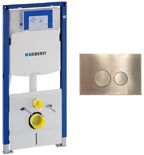Geberit Duofix Element - UP 320 - QeramiQ metal bedieningsplaat - wand 112cm - ronde knoppen - metaal goud geborsteld