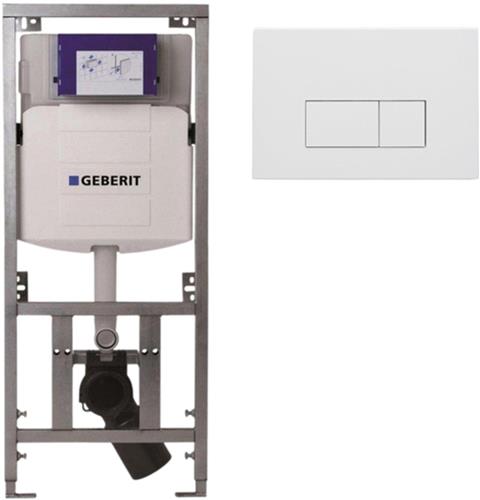 Geberit Inbouwreservoir - UP320 - QeramiQ metal bedieningsplaat - dualflush - rechthoekige knoppen - metaal wit mat