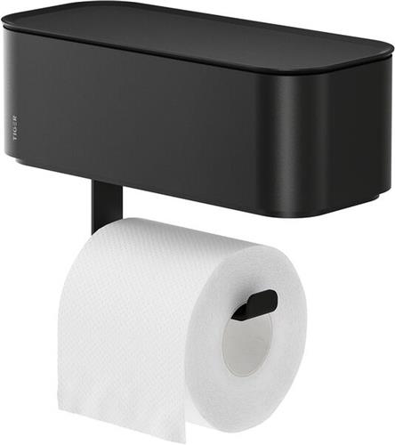 Tiger 2-Store - Toiletrolhouder - Wc rolhouder met opbergbakje vochtige doekjes - Zonder boren - Boren of lijmen - Zwart
