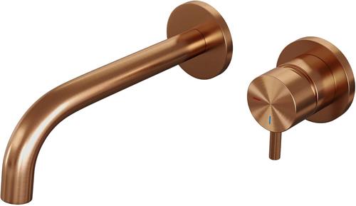 Brauer Copper Edition Wastafelmengkraan inbouw - gebogen uitloop links - hendel kort smal - model B 1 - PVD - geborsteld koper