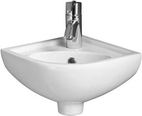 Nemo Start Star hoekhandwasbakje wand 360 x 440 x 195 mm porselein wit afvoergat D45 mm doorgestoken centraal kraangat D35 mm met overloop