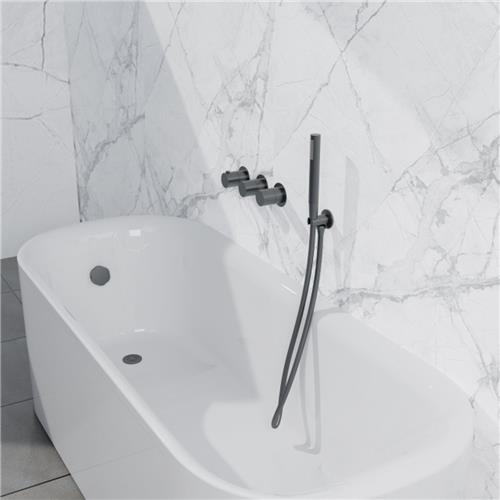Fortifura Nebbio Badcombinatie-set - thermostaatkraan - inbouwdeel - inbouw uitbreiding - wandaansluitbocht - metalen doucheslang - staaf handdouche - badafvoer opbouw - geborsteld gunmetal PVD