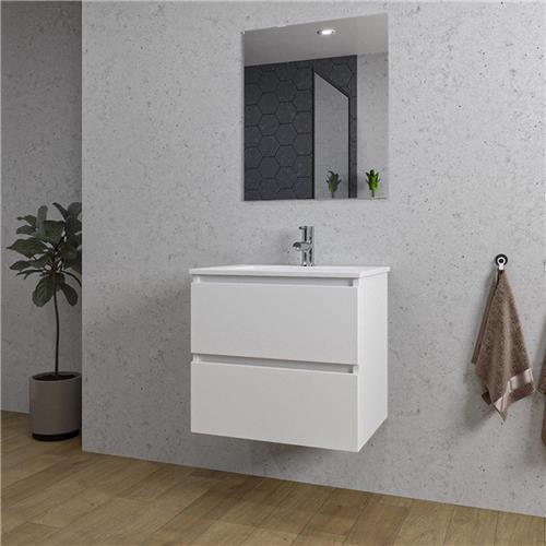 Adema Chaci Badkamermeubelset - 60x46x57cm - 1 keramische wasbak wit - 1 kraangat - 2 lades - rechthoekige spiegel - mat wit