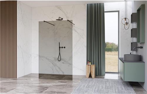 Fortifura Galeria Vrijstaande Inloopdouche - 90x200cm - Rookglas - antikalk - 8mm veiligheidsglas - wandsteunen - Geborsteld Gunmetal PVD