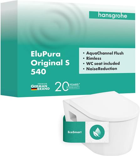 Hansgrohe EluPura Original S Wandcloset 54x36cm - spoelrandloos - AquaChannel Flush - toiletzitting - keramiek - glans wit
