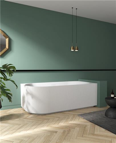 ZEZA Blend half vrijstaand hoekbad - ribbel - rechts - 170x80x58cm - met afvoer - acryl - mat wit