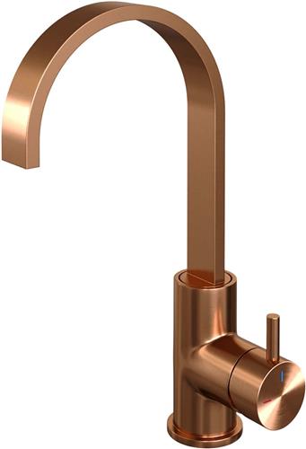 Brauer Copper Edition Wastafelmengkraan hoog model platte uitloop type S2 greep ColdStart PVD