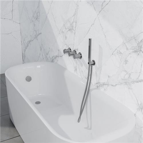Fortifura Nebbio Badcombinatie-set - thermostaatkraan - inbouwdeel - inbouw uitbreiding - wandaansluitbocht - metalen doucheslang - staaf handdouche - badafvoer opbouw - geborsteld RVS PVD (RVS)