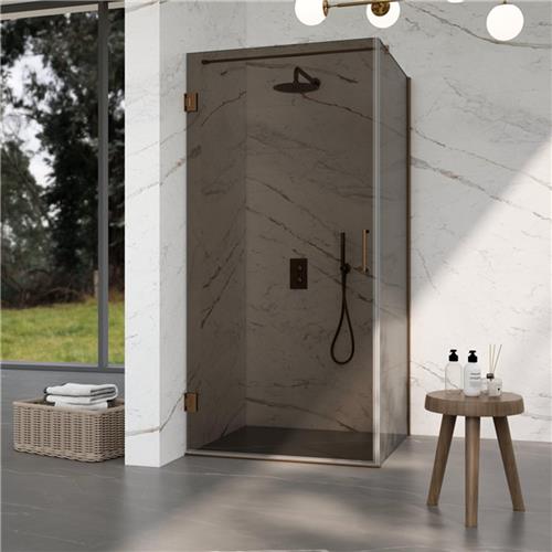 Fortifura Galeria Douchecabine - 90x90x200cm - scharnieren - deurgreep - vlak - rookglas - Geborsteld koper PVD (Koper)