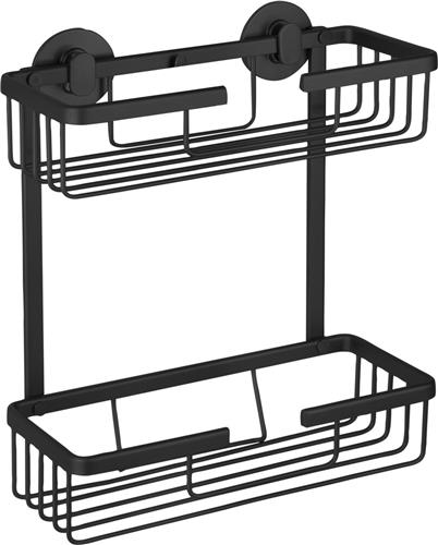 Differnz Zelfklevend Doucherek Zwart  Douchemand  Hangend Rechthoek  2 Lagen  Doucherekje zonder Boren - Aluminium - 25 x 11.6 x 30 cm