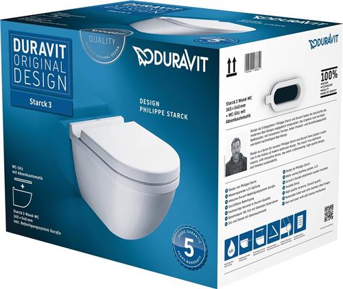 Duravit Starck 3 wandclosetpack diepspoel 36x54cm softclose zitting wit