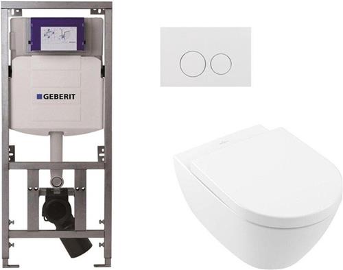 Villeroy Boch Subway 2.0 DirectFlush Toiletset - softclose - geberit reservoir - qeramiq bedieningsplaat ronde knoppen - wit