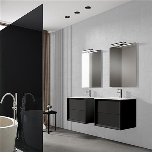 Saniclass Prime Core Badkamermeubelset - 60x50x45cm - 1 rechthoekige keramische wasbak wit - 0 kraangaten - 2 lades - rechthoekige spiegel - mat zwart