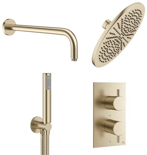 Crosswater MPRO Regendoucheset Inbouw - 30cm hoofddouche - wandarm - staafhanddouche - geborsteld messing