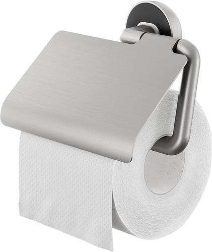Tiger Cooper - Wc rolhouder met klep - Toiletrolhouder - Zonder boren - Boren of lijmen - RVS geborsteld / Zwart