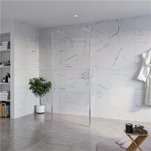 Fortifura Galeria Vrijstaande Inloopdouche - 90x200cm - Helder - antikalk - 8mm veiligheidsglas - 2 zijwanden 30cm - wandsteunen en hoekprofielen - Chroom