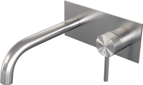 Brauer Brushed Carving - Wastafelkraan - Inbouw - Geborsteld RVS PVD - 1 Greeps - Model A1 - Gebogen Uitloop & Afdekplaat