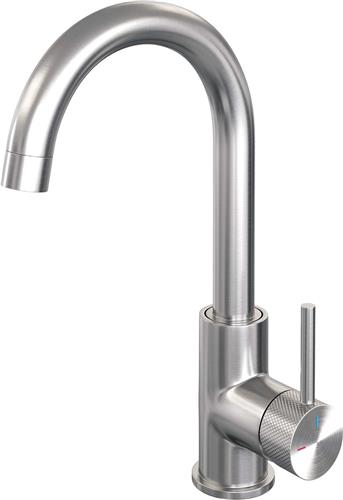 Brauer Brushed Carving - Wastafelkraan - Opbouw - Geborsteld RVS PVD - Mengkraan - Hoog - 1 Greeps - Model A - Draaibare Ronde Uitloop