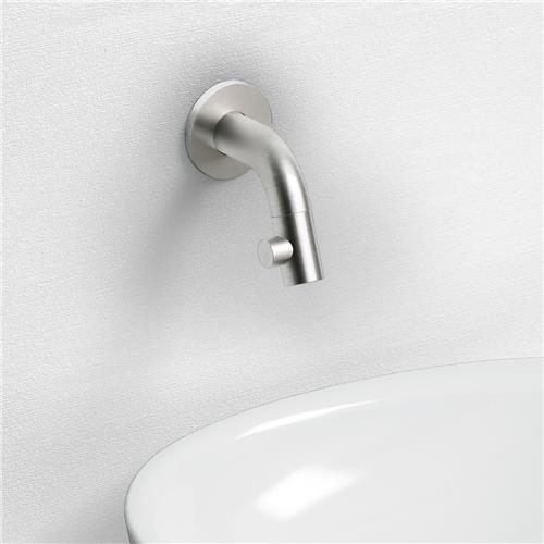 Clou Kaldur fonteinkraan 2x6.8cm korte uitloop met wandmontage RVS geborsteld