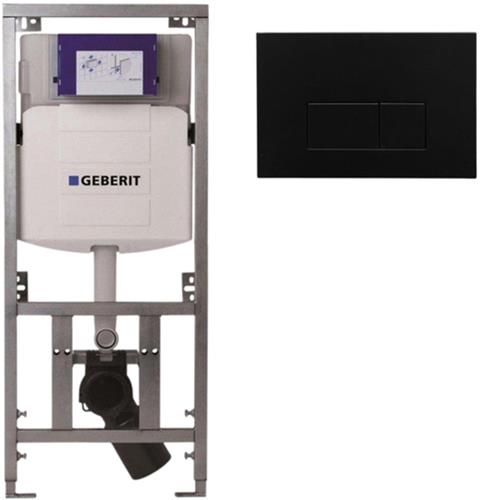 Geberit Inbouwreservoir - UP320 - QeramiQ metal bedieningsplaat - dualflush - rechthoekige knoppen - metaal zwart mat