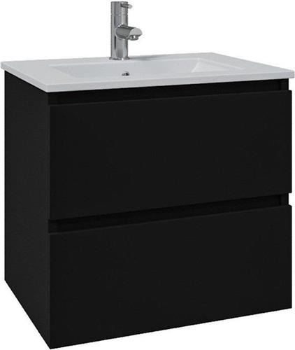 Adema Chaci Badkamermeubelset - 100x46x57cm - 1 keramische wasbak wit - 1 kraangat - 2 lades - mat zwart