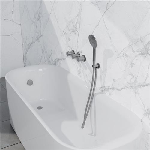 Fortifura Nebbio Badcombinatie-set - thermostaatkraan - inbouwdeel - inbouw uitbreiding - wandaansluitbocht - gladde doucheslang - ronde handdouche - badafvoer opbouw - geborsteld RVS PVD (RVS)
