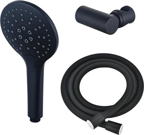 Fortifura Calvi Handdoucheset - Ø12 - rond - 3 straalsoorten - met houder - met gladde slang - 150cm - zwart