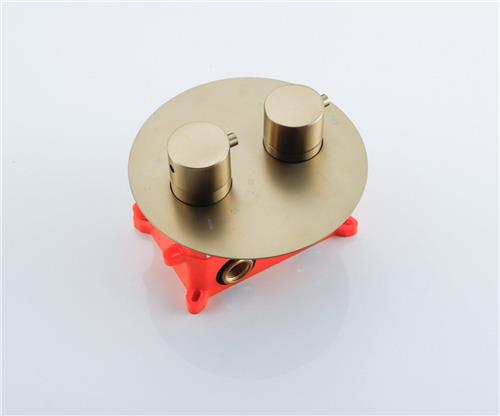 Fortifura Calvi Thermostatische Inbouwkraan - inbouwdeel - rond - Geborsteld Messing (goud)