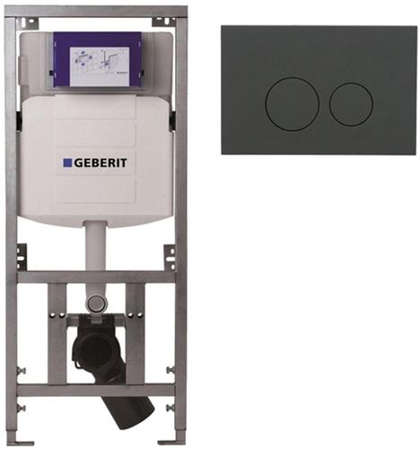 Geberit Inbouwreservoir - UP320 - QeramiQ push bedieningsplaat - dualflush - ronde knoppen - kunststof mat antraciet