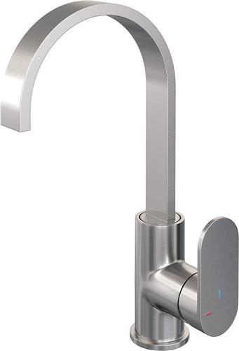 Brauer Brushed - Edition Wastafelmengkraan opbouw - hoog - draaibaar - platte uitloop - model C - PVD - geborsteld RVS