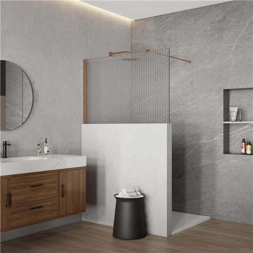 Fortifura Galeria Halfhoge Inloopdouche - 140x80cm - ribbelglas - 8mm - nano - met profielset en stabilisatiestang - Geborsteld koper PVD (Koper)