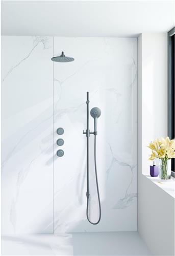 Fortifura Nebbio Regendoucheset - inbouwkraan - inbouwdeel - glijstang - doucheslang metaal - ronde handdouche - 35cm wandarm - ronde hoofddouche - geborsteld gunmetal PVD