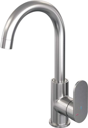Wastafelkraan Brauer Brushed Edition R1 Coldstart Opbouw Hoog Mengkraan Geborsteld Koper PVD 1 Greeps Draaibare Uitloop
