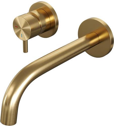 Gold Edition inbouw wastafelmengkraan met gebogen uitloop en rozetten - Model B2 - Goud geborsteld PVD