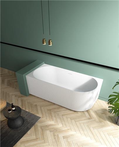 ZEZA Blend half vrijstaand hoekbad - ribbel - links - 170x80x58cm - met afvoer - acryl - mat wit